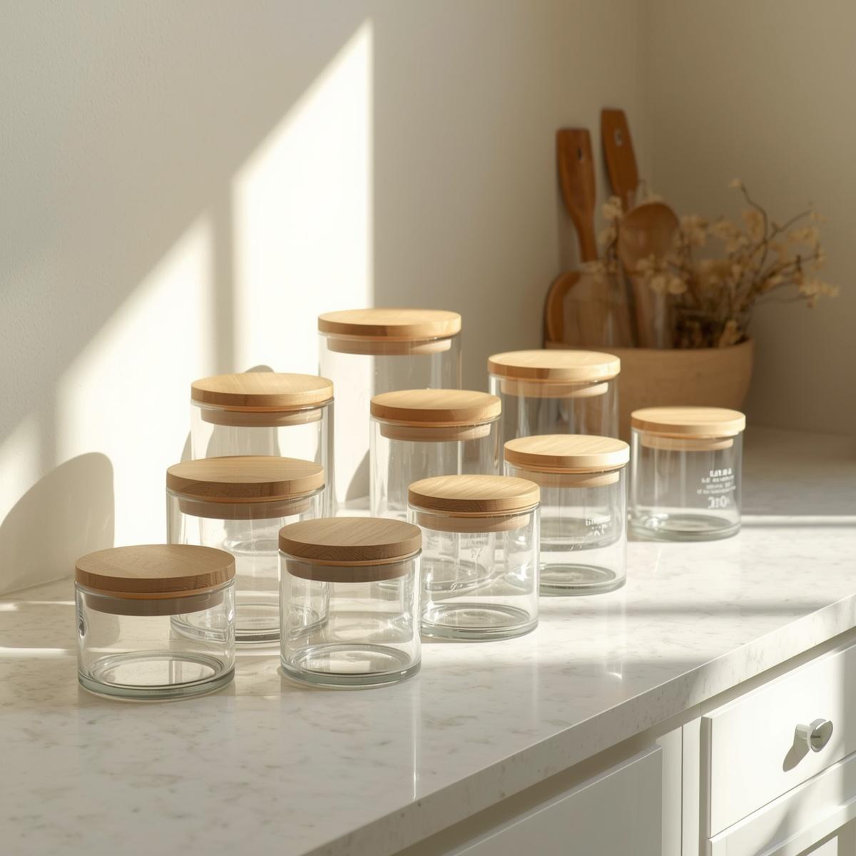 Vorratsgläser mit Holzdeckel im modernen minimalistischen Design