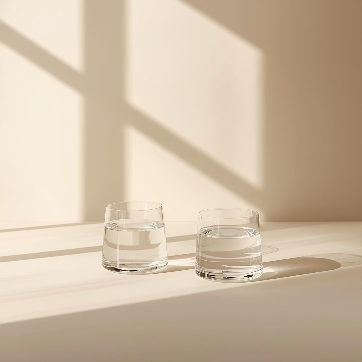 Moderne Trinkgläser aus Glas im minimalistischen Design für Wasser, Kaffee und Getränke