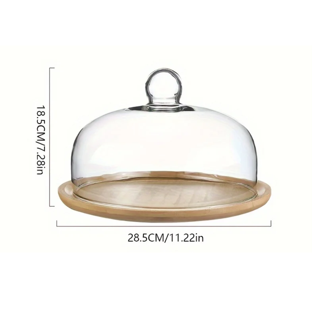 Bambus Tortenständer mit Glashaube - Staubfrei & Elegant