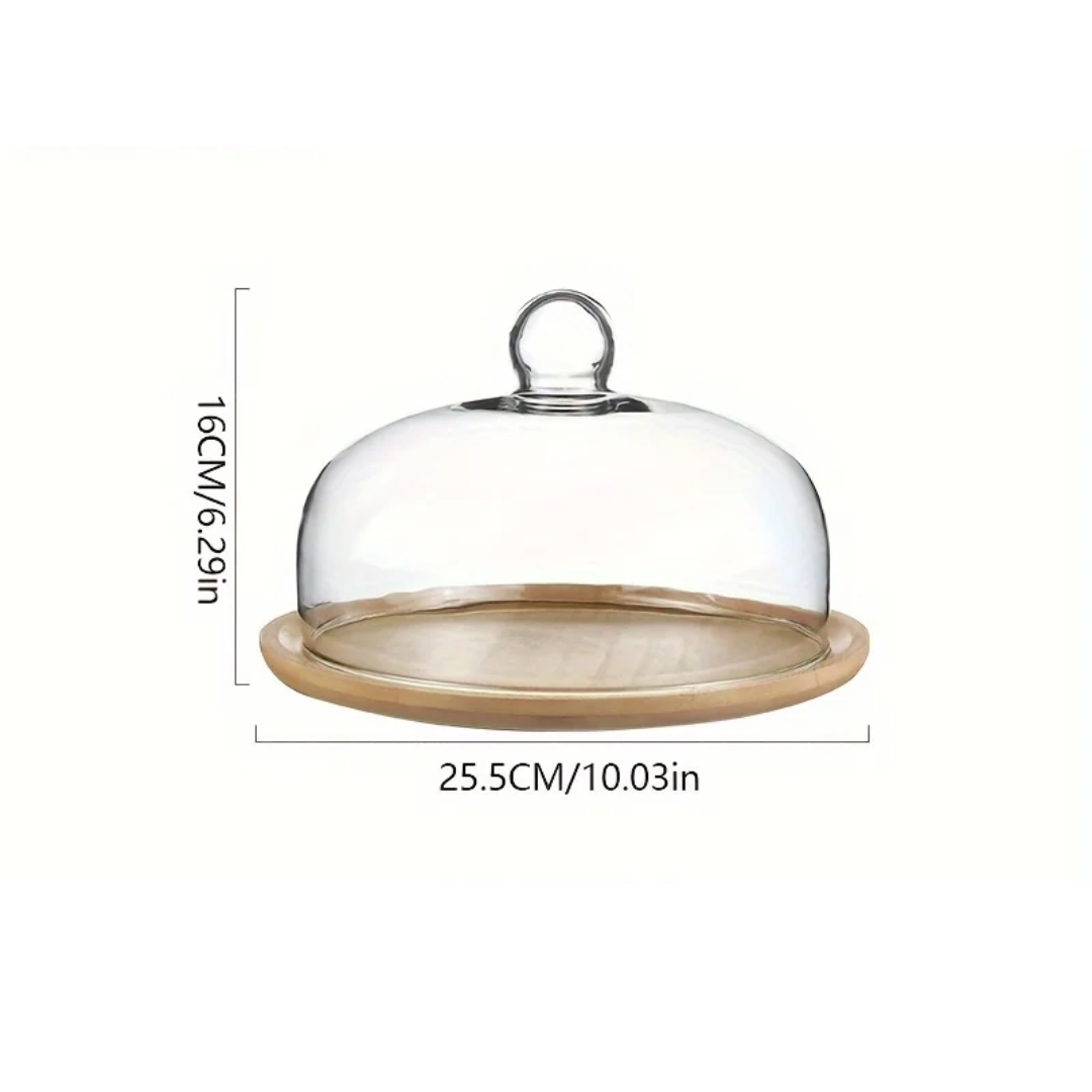 Bambus Tortenständer mit Glashaube - Staubfrei & Elegant