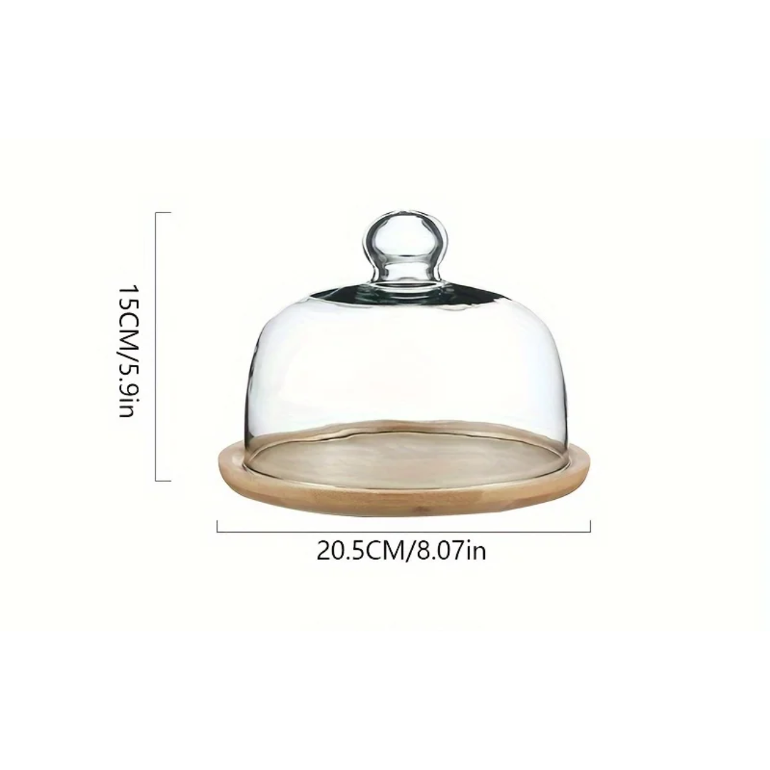 Bambus Tortenständer mit Glashaube - Staubfrei & Elegant