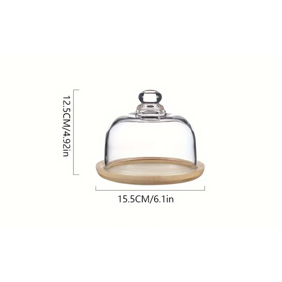 Bambus Tortenständer mit Glashaube - Staubfrei & Elegant