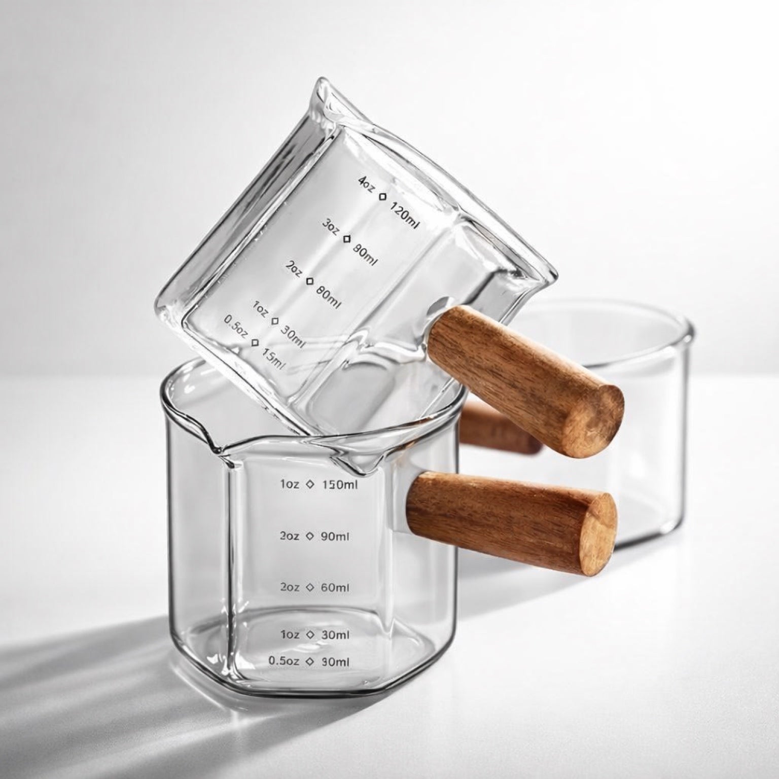 Espresso Messglas 120ml – Barista Messglas mit Holzgriff