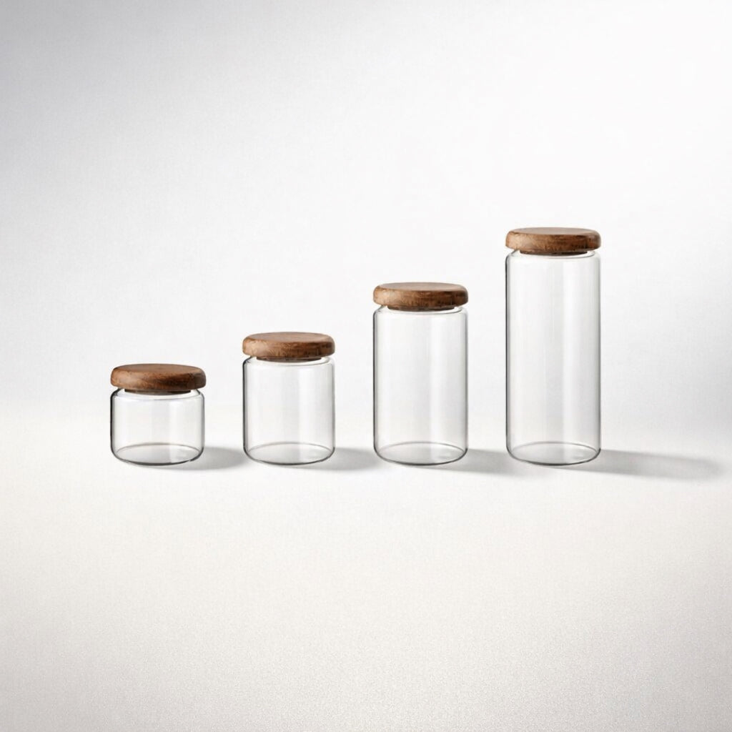 Vorratsglas Rund mit Akazienholz Deckel – Glas Vorratsbehälter