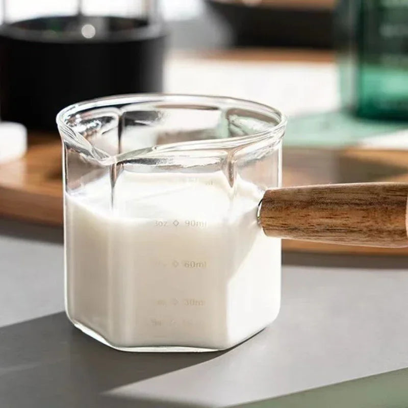 Espresso Messglas 120ml mit Holzgriff