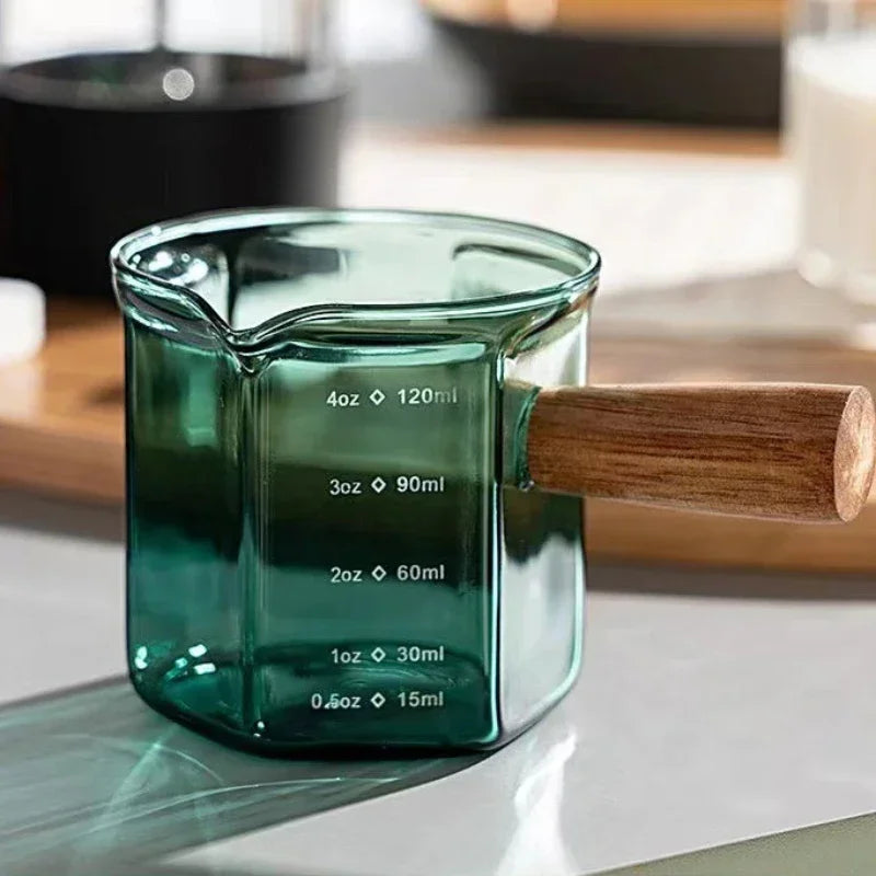 Espresso Messglas 120ml mit Holzgriff